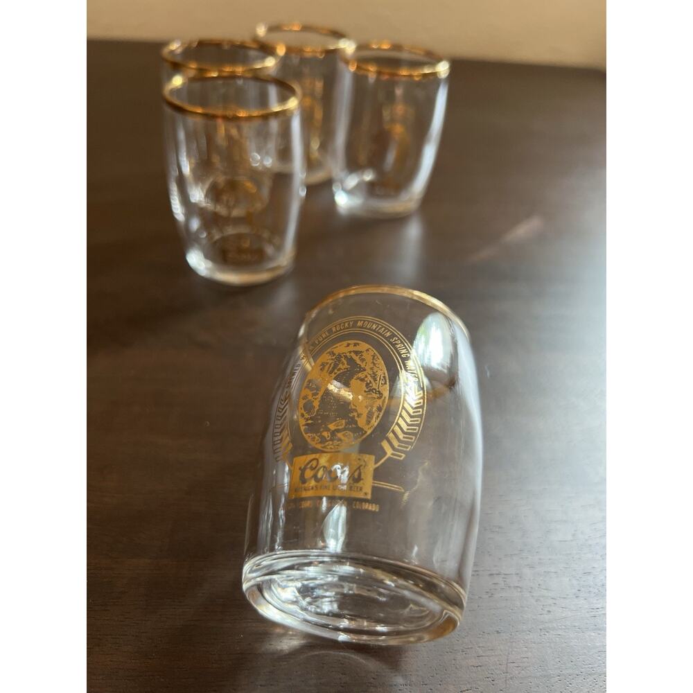 Coors Gold Rim Clear Glass Logo Shot Glasses Set of 4 Advertising Decor
